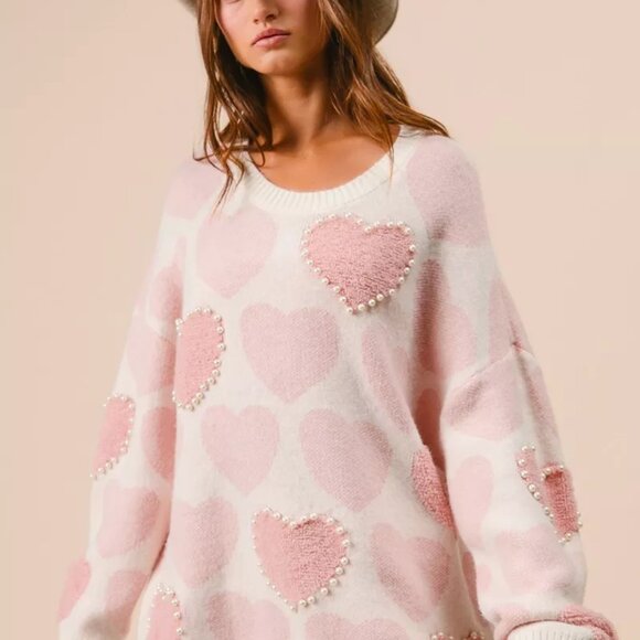 BiBi Heart Pattern Sweater with Pearl Detail - Picture 9 of 16